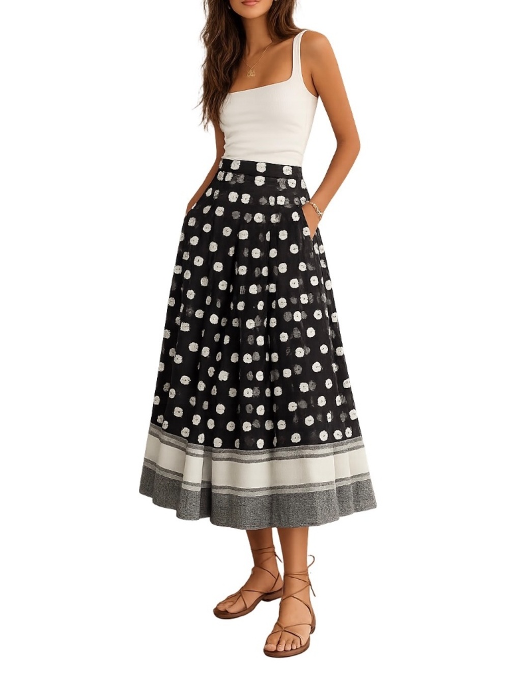 Sachin + Babi Noir Black Multi Floral Embroidered Full Midi Skirt Sz 4 Evening